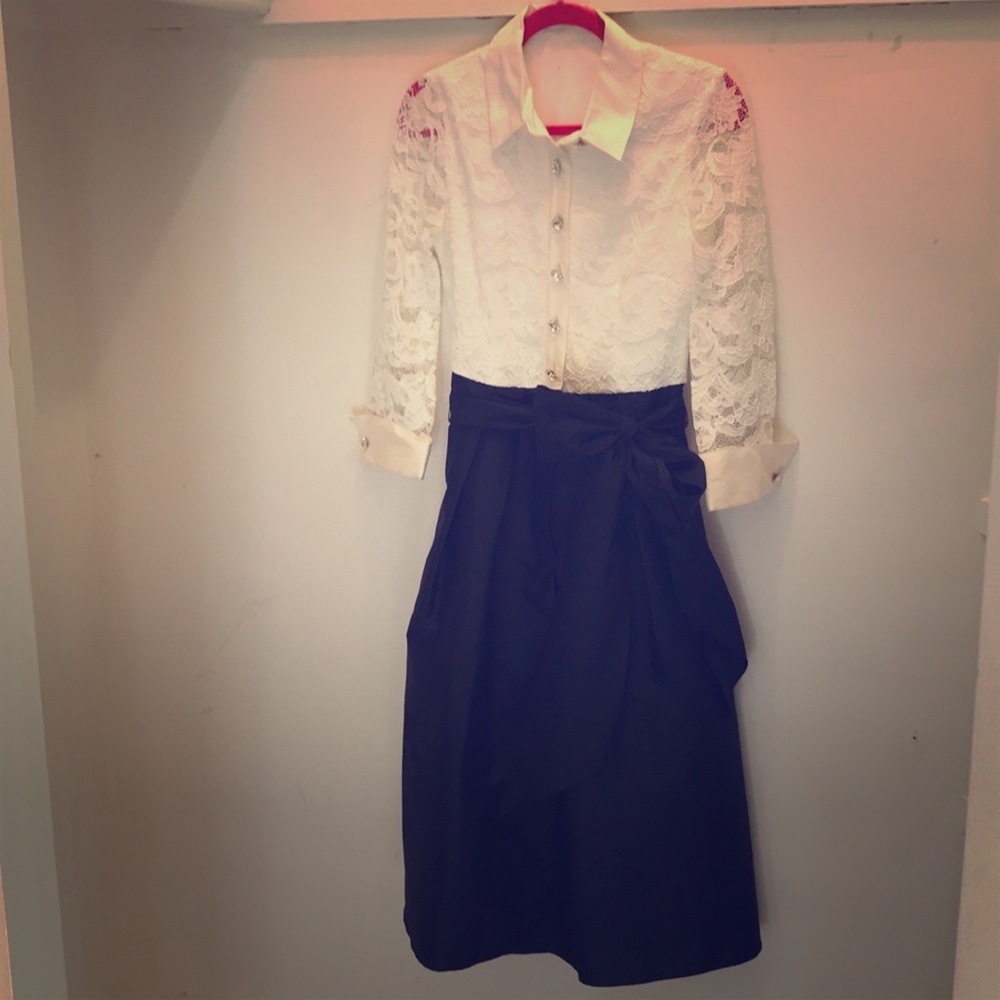 Black/ White Dress w/ Rhinestone Buttons- size 4/6
